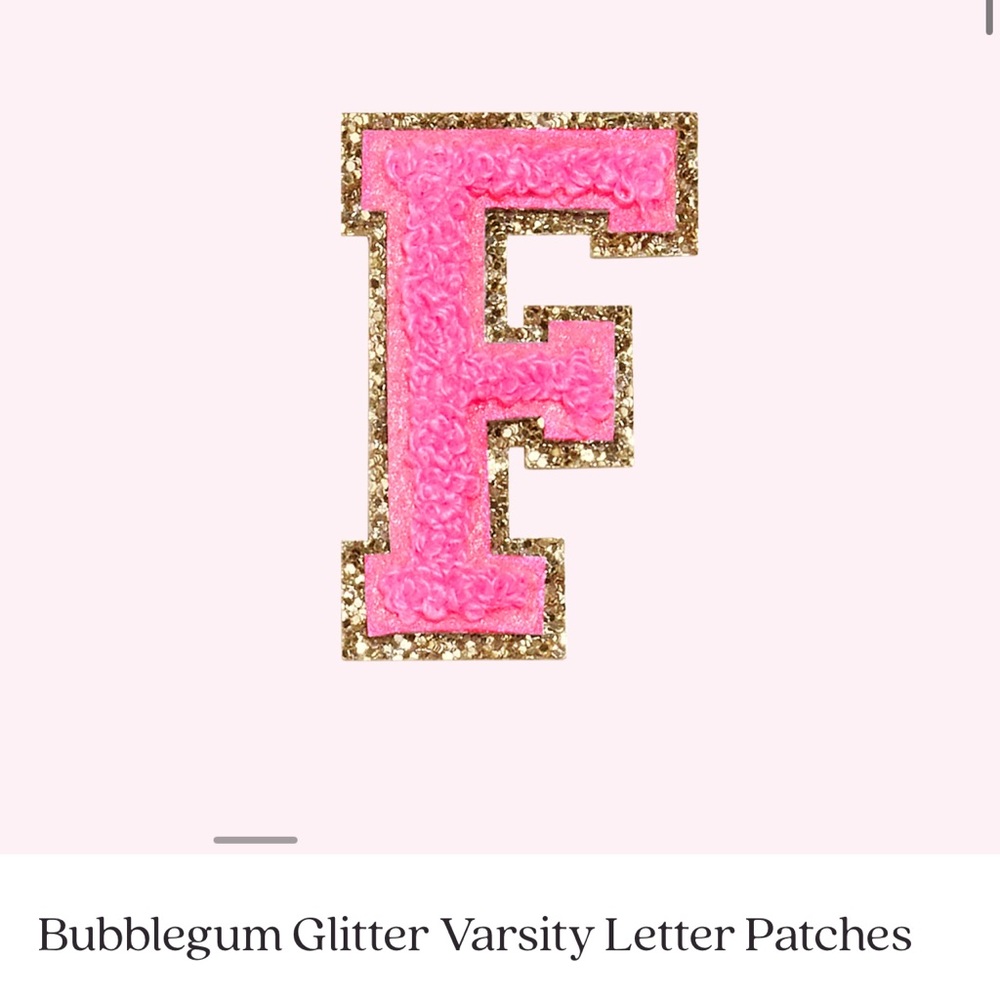 Stoney Clover Lane Bubblegum Glitter Varsity Patch “F”